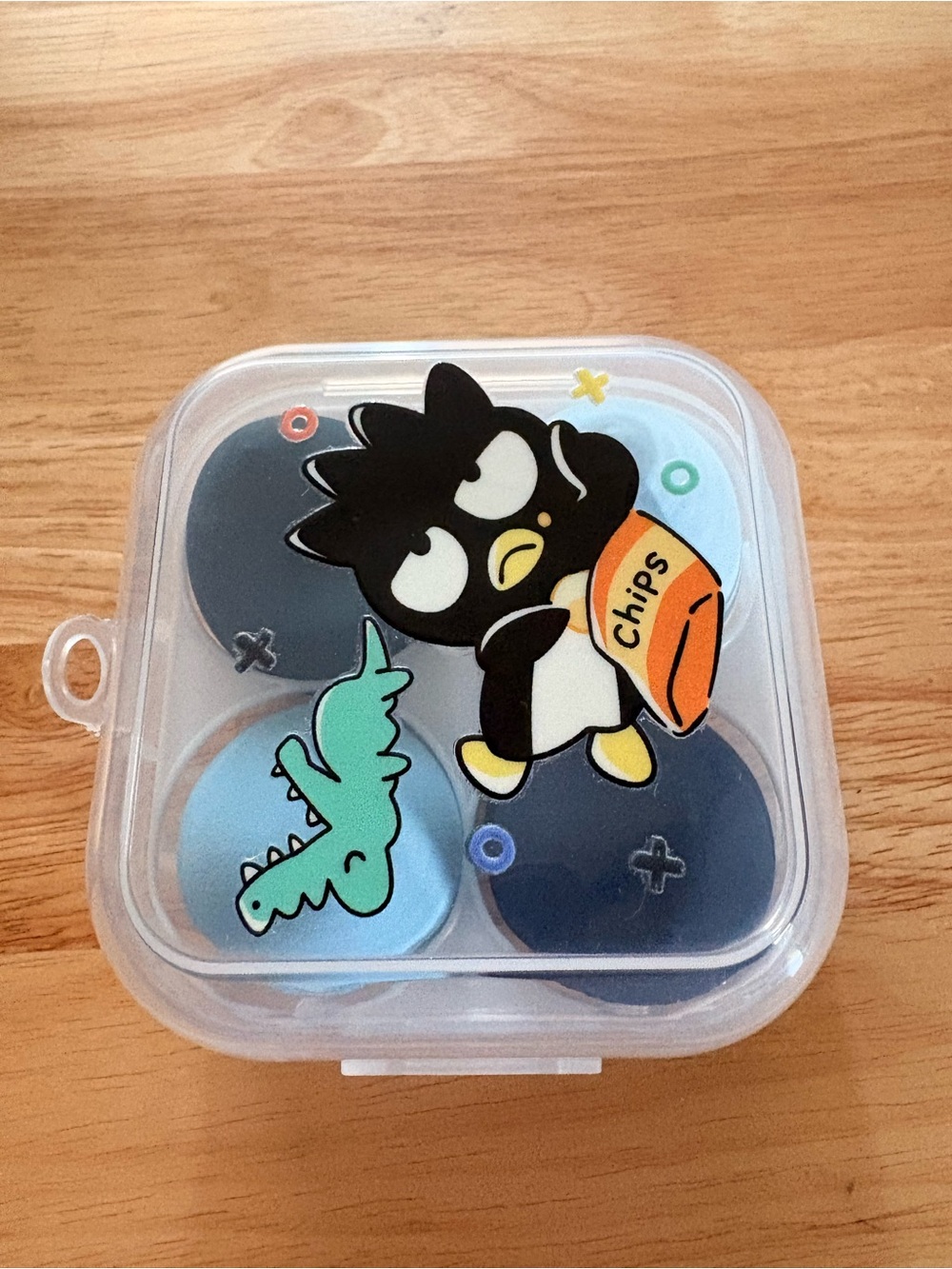 Cute Black Penguin Snack Sticker Tin - Blue Accents